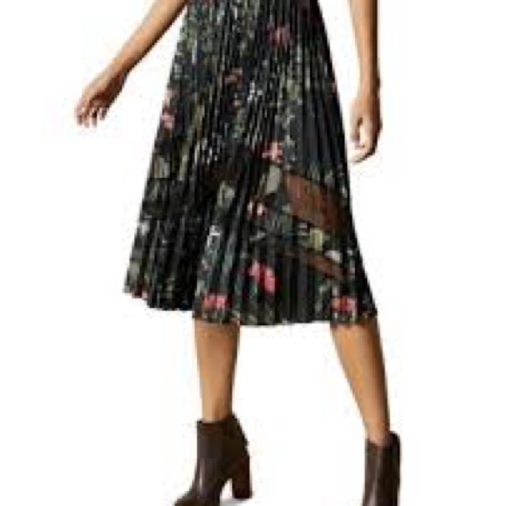 Ted Baker‎ Abilen Highland Pleated Floral Print Midi Skirt, Sheer Lace Insets